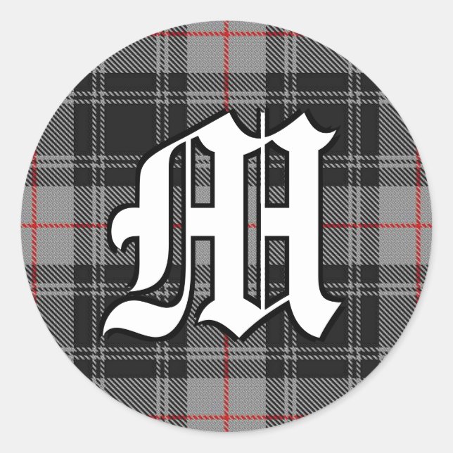 Classic Clan Moffat Tartan Monogram Round Sticker (Front)