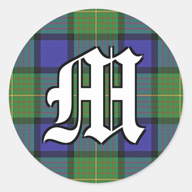 Classic Clan Muir Tartan Monogram Round Sticker (Front)