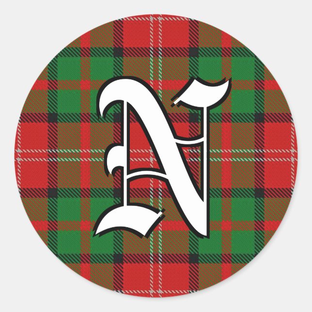 Classic Clan Nisbet Tartan Monogram Round Sticker (Front)