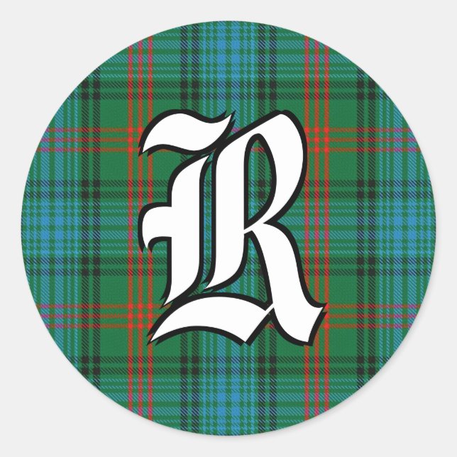 Classic Clan Ross Tartan Monogram Classic Round Sticker (Front)