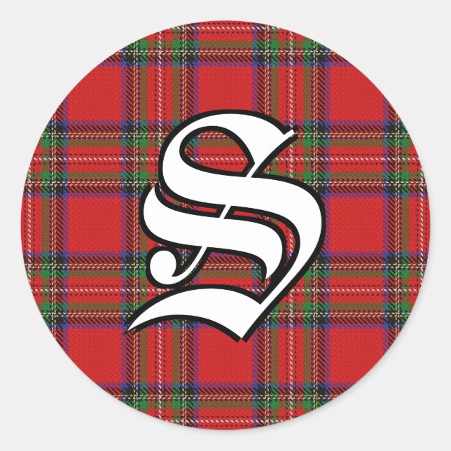 Classic Clan Stewart Tartan Monogram Round Sticker (Front)