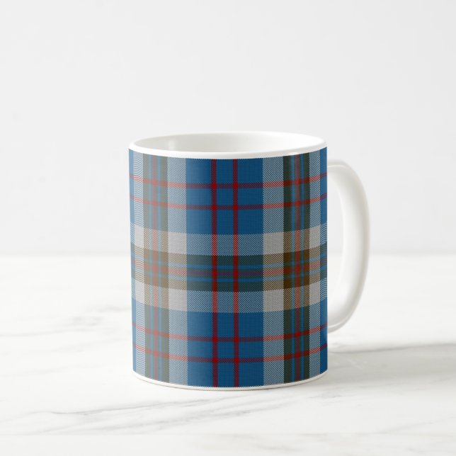 Classic Clan Thompson Blue and Gray Tartan Plaid Coffee Mug (Front Right)