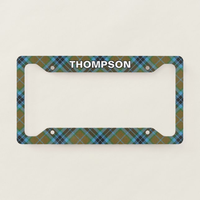 Classic Clan Thompson Blue Brown Tartan Plaid License Plate Frame (Front)