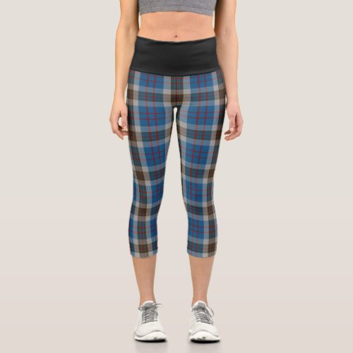 Classic Clan Thompson Blue Gray Tartan Plaid Capri Leggings