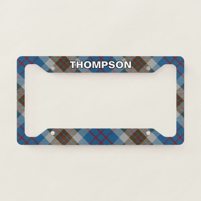 Classic Clan Thompson Blue Gray Tartan Plaid License Plate Frame (Front)