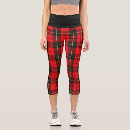 Classic Clan Wallace Red and Black Tartan Plaid Capri Leggings