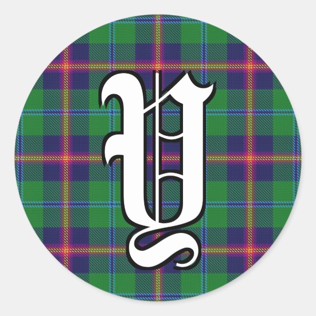 Classic Clan Young Tartan Monogram Round Sticker (Front)