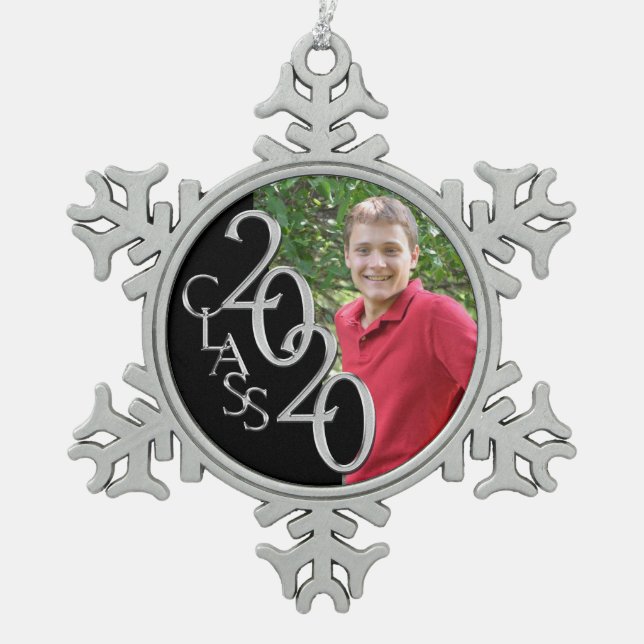 Classic Class of 2020 Graduation Photo Snowflake Pewter Christmas Ornament (Front)