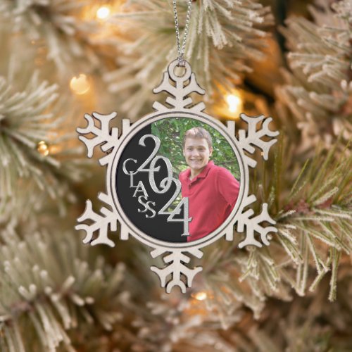 Classic Class of 2024 Graduation Photo Snowflake Pewter Christmas Ornament