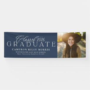 Classic class of 2026 navy graduation photo banner
