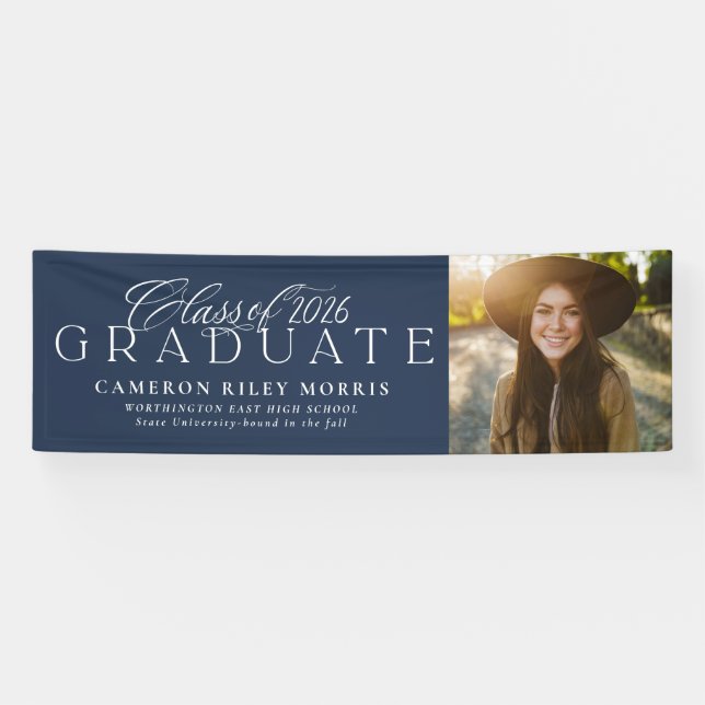 Classic class of 2026 navy graduation photo banner (Horizontal)