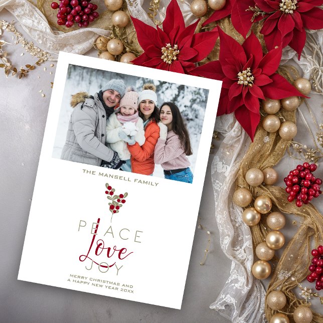 Classic Classy Christmas Holly Branches Holidays C Holiday Card (Classic Classy & Elegant Christmas Holly Branches Holidays Cards with Family Photo.)