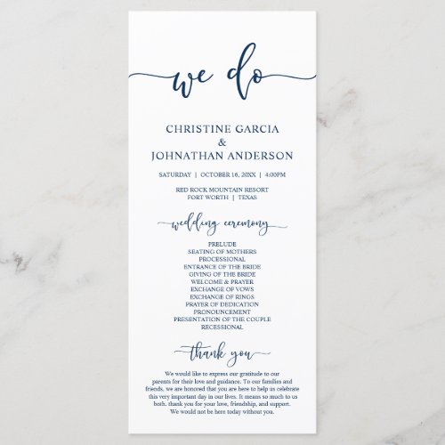 Classic Classy Wedding Program Card