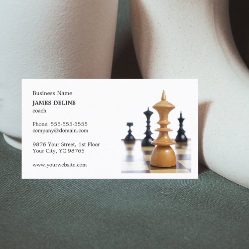 Classic Clean Chess Figures Coach Business Card