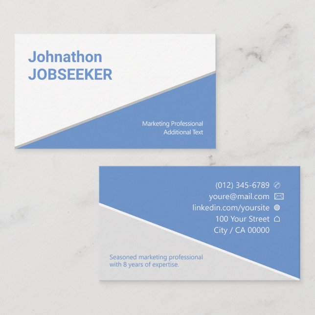 Classic Clean Job Seeker Jobseeker Blue Classy Business Card (Front/Back)