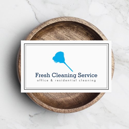 Classic Cleaning Service BlueFeather Duster White  Business Card