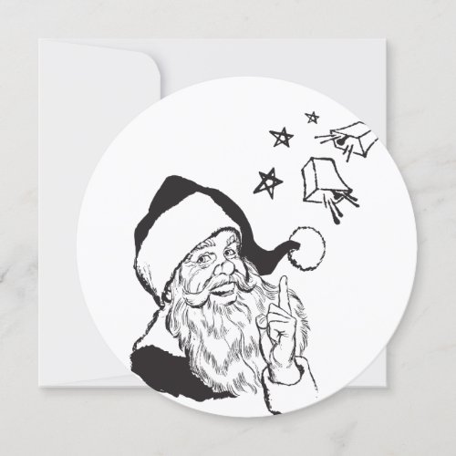 Classic Clipart Santa Claus Black White Retro Holiday Card