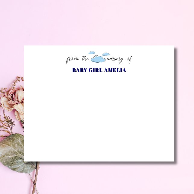 Classic Clouds Navy Blue Name Nursery Note Card (Creator Uploaded)