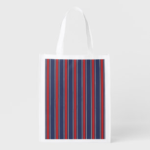 Classic Coastal Awning Stripe Navy & Circus Red Grocery Bag