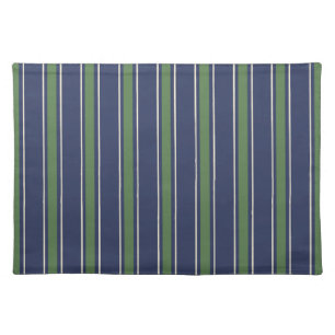 Classic Coastal Awning Stripe Navy & Moss Green Cloth Placemat