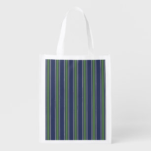 Classic Coastal Awning Stripe Navy & Moss Green Grocery Bag
