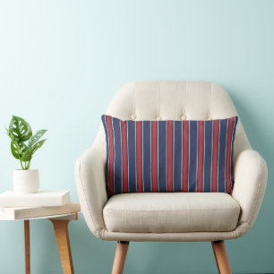 Classic Coastal Cabana Stripe Navy & Circus Red Lumbar Pillow