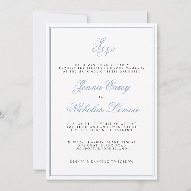 Classic Coastal Formal Wedding Invitation (Front)