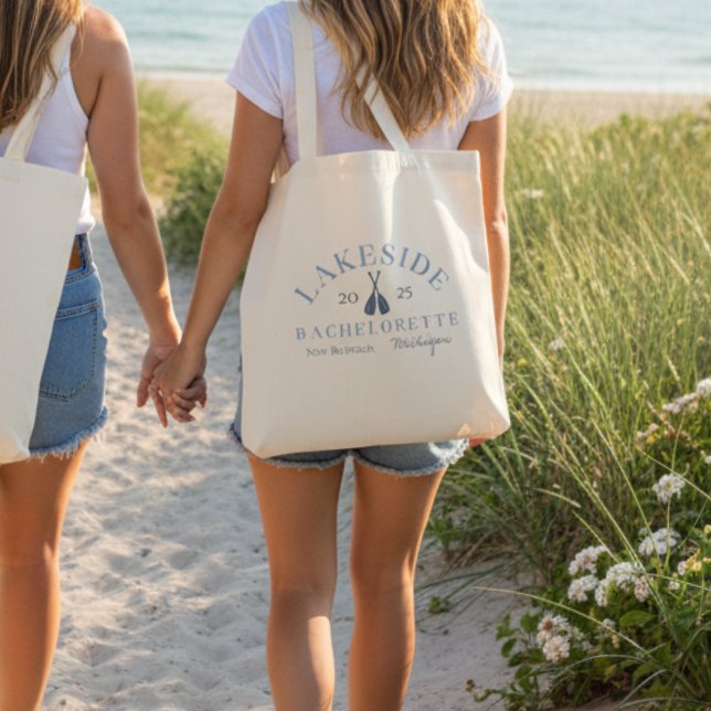Classic Coastal Lake Bachelorette  Tote Bag (Kick back at the lake with this coastal Classic Lake Bachelorette Girls Weekend Tote Bag!)