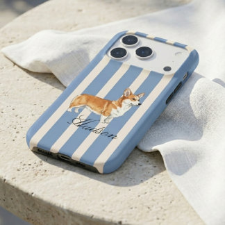 Classic Coastal Stripe Watercolor Corgi iPhone 17 Pro Case