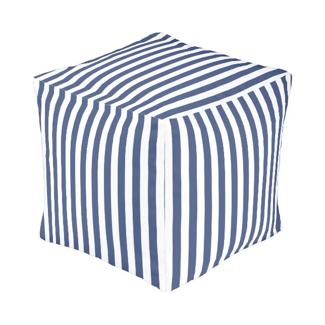 Classic Coastal Stripes | Cobalt Blue Stripes Pouf (Angled Back)
