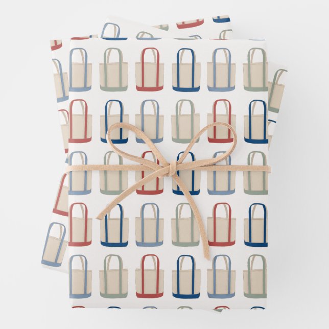 Classic Coastal Tote Bag Beach New England Wrapping Paper Sheets (In situ)