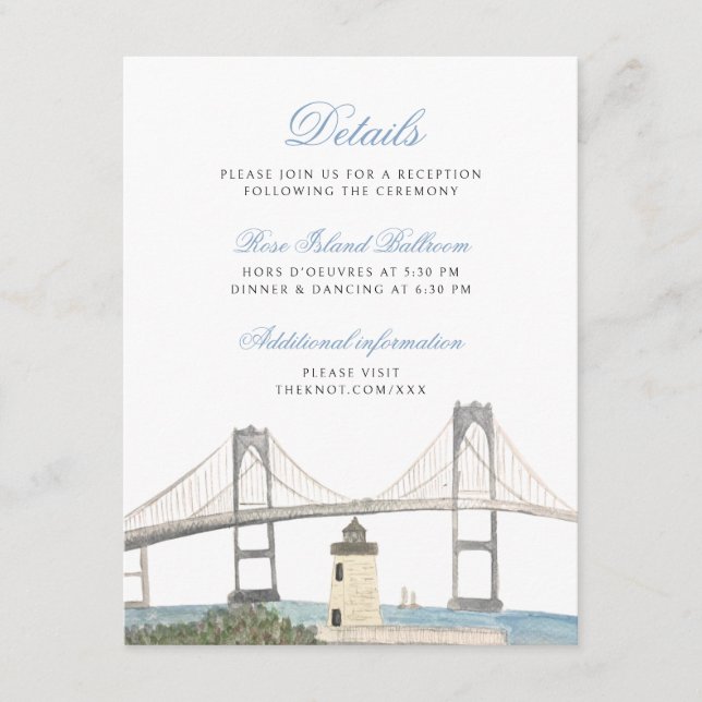 Classic Coastal Wedding Details Card - Newport, RI (Front)
