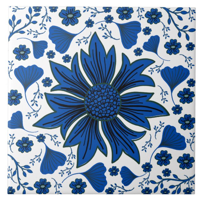 Classic cobalt blue and white William Morris Ceramic Tile (Front)