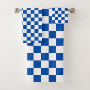 Classic cobalt blue checkerboard bath towel set