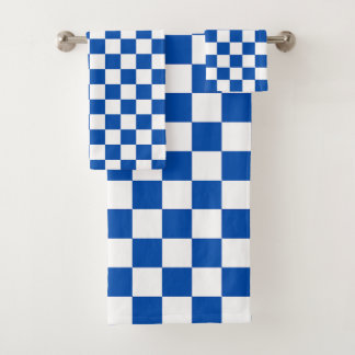 Classic cobalt blue checkerboard bath towel set