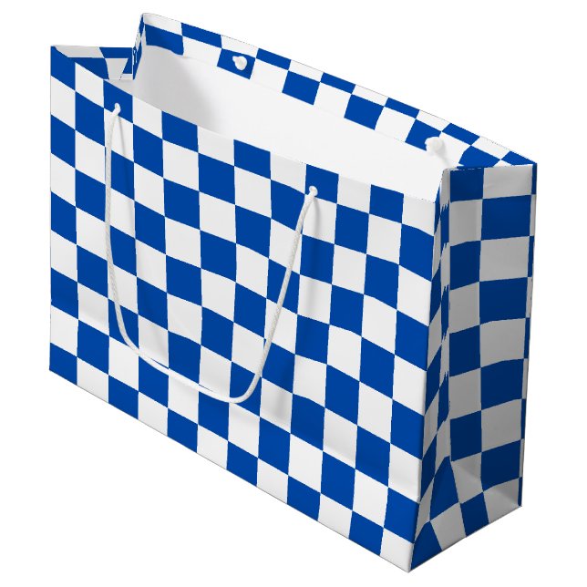 Classic cobalt blue checkerboard large gift bag (Front Angled)