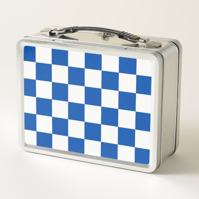 Classic cobalt blue checkerboard metal lunch box (Back)