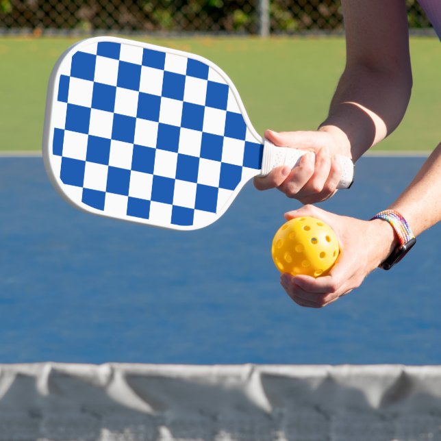 Classic cobalt blue checkerboard pickleball paddle (Insitu)