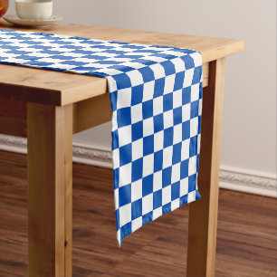 Classic cobalt blue checkerboard short table runner