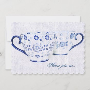 Classic Cobalt Blue Pattern Tea Cups Invitation by justbecauseiloveyou at Zazzle