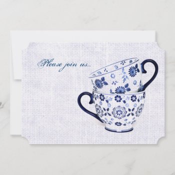 Classic Cobalt Blue Pattern Tea Cups Invitation by justbecauseiloveyou at Zazzle