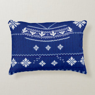 Classic Cobalt Blue & White Nordic Snowflake Knitt Accent Pillow