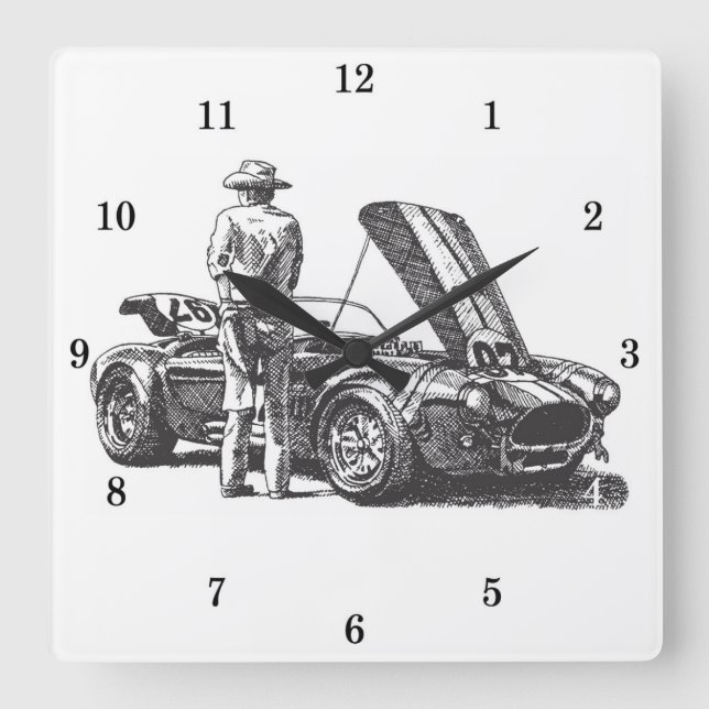 Classic Cobra Automobile Square Wall Clock (Front)