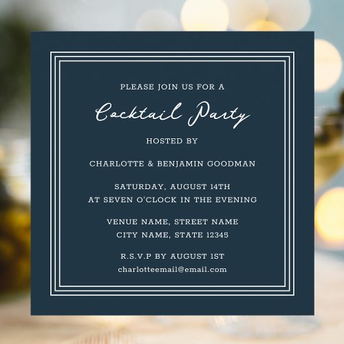 Classic Cocktail Party Dark Blue Square Invitation