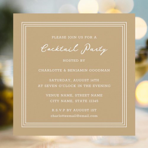 Classic Cocktail Party Dark Sand Square Invitation