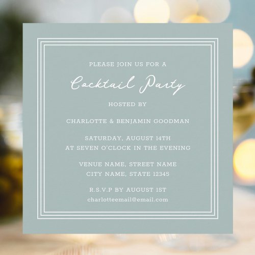 Classic Cocktail Party Eucalyptus Green Square Invitation