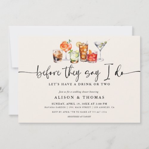 Classic Cocktail Wedding Shower  Engagement Party Invitation