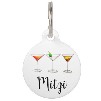 Classic Cocktails Martini Cosmopolitan Manhattan Pet Name Tag by rebeccaheartsny at Zazzle