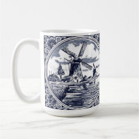 Classic Coffee Mug With Dutch Delft Blue Windmill