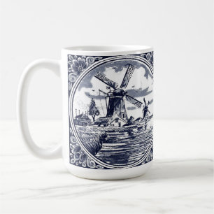 Classic Coffee Mug With Dutch Delft Blue Windmill